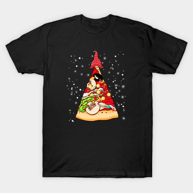 Pizza Christmas gnome Tree Lights snow Xmas Crustmas Gift T-Shirt by Marcekdesign